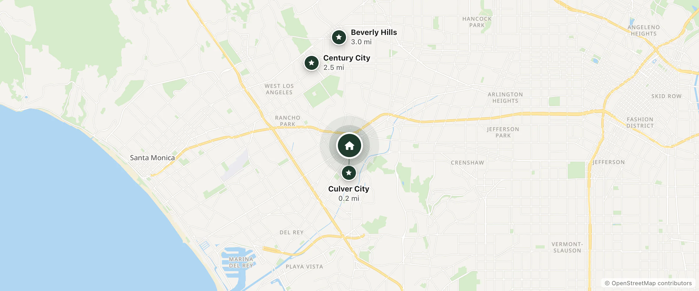 Map of The Ritz-Carlton and nearby Culver City, Century City and Beverly Hills