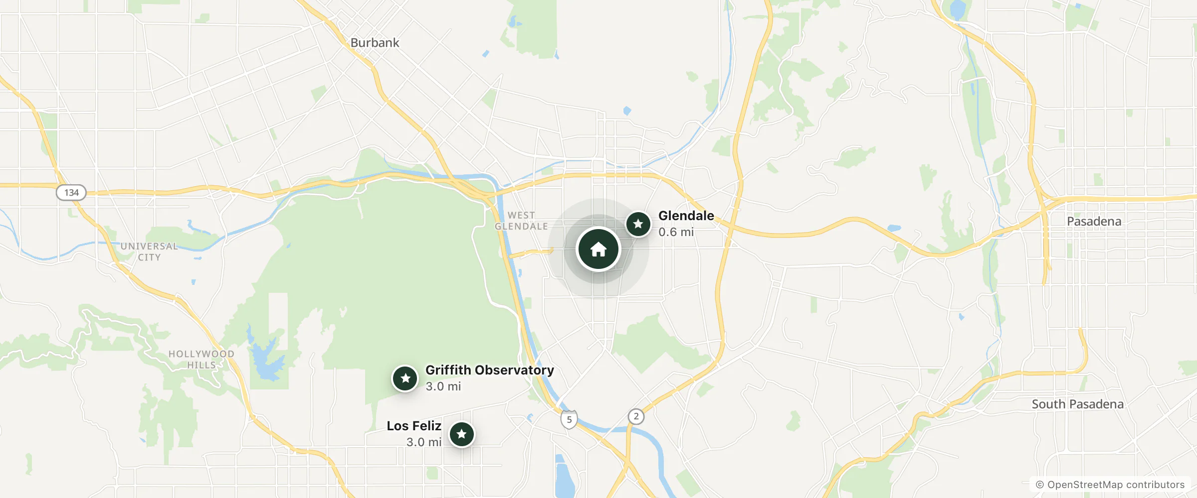 Map of Rodeway Inn Regalodge and nearby Glendale, Los Feliz and Griffith Observatory