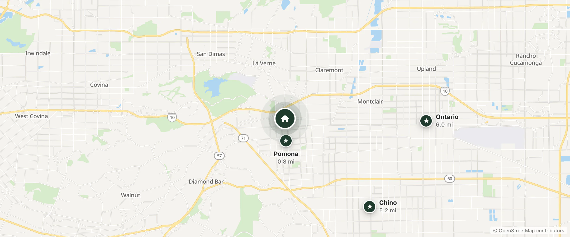 Map of Garey Motel Pomona and nearby Pomona, Chino and Ontario