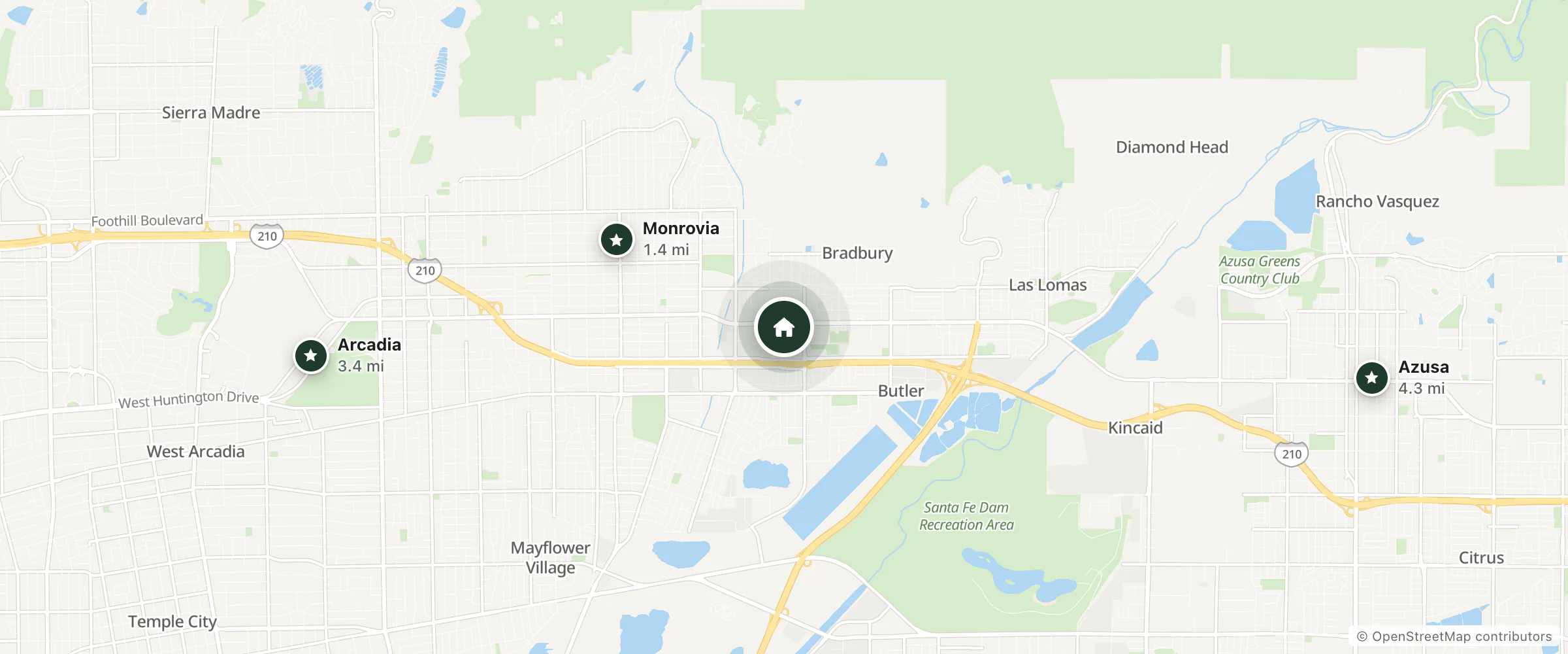Map of Duarte Inn and nearby Monrovia, Arcadia and Azusa