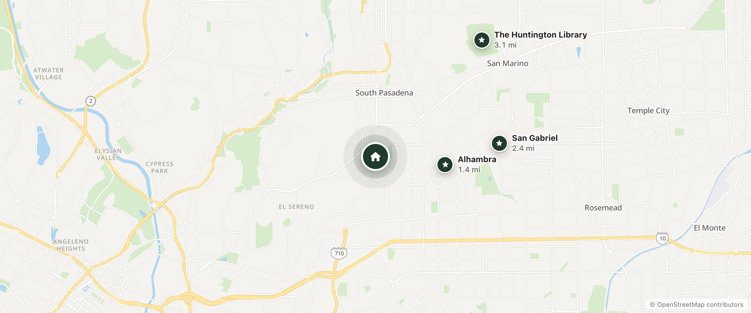 Map of GreenTree Inn and Suites and nearby Alhambra, San Gabriel and The Huntington Library