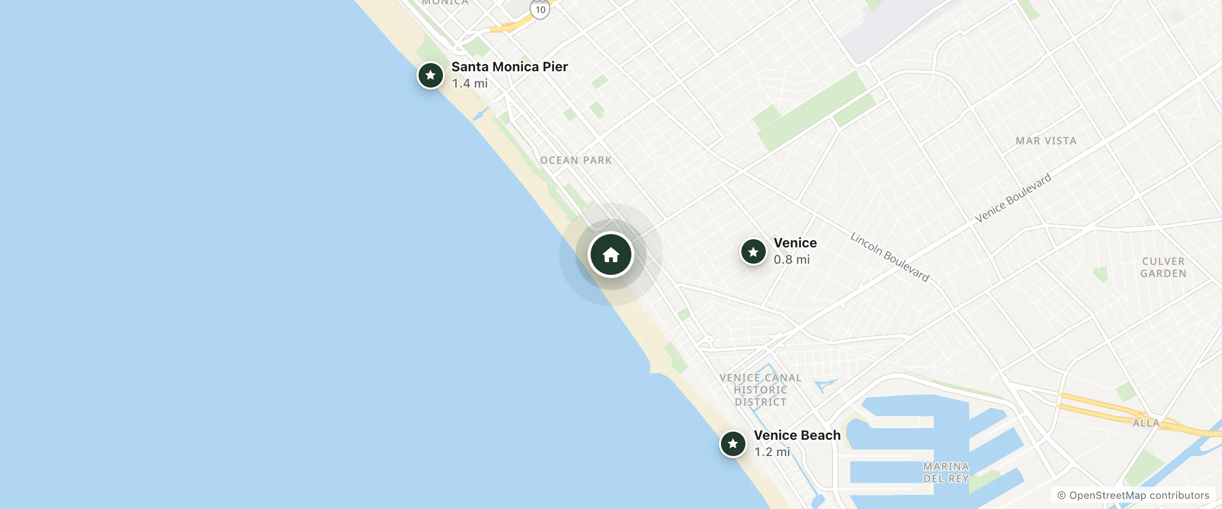 Map of AIR Venice and nearby Venice, Venice Beach and Santa Monica Pier