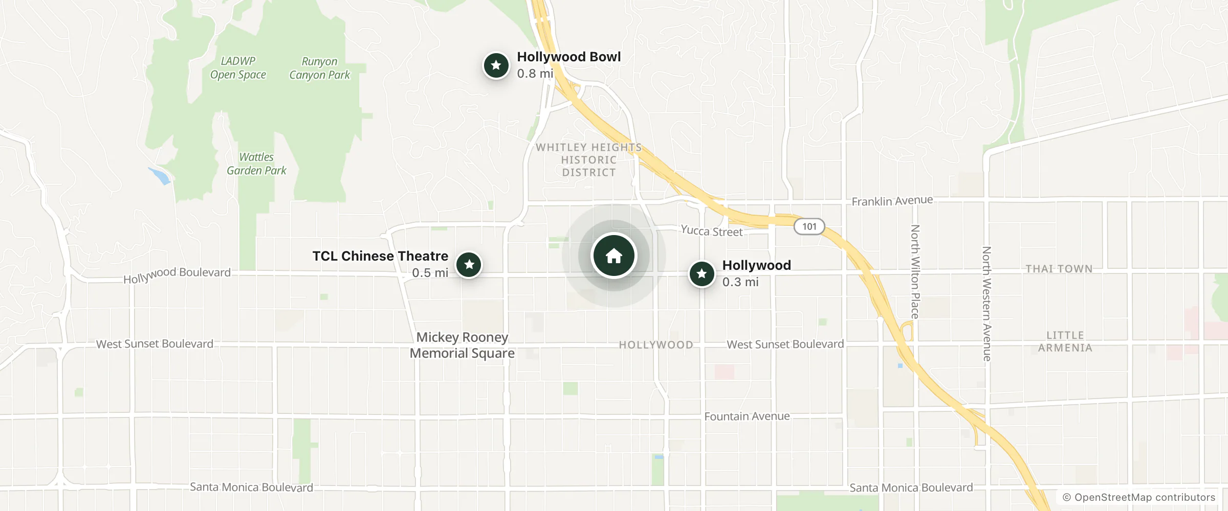 Map of Selby Hotel and nearby Hollywood, TCL Chinese Theatre and Hollywood Bowl