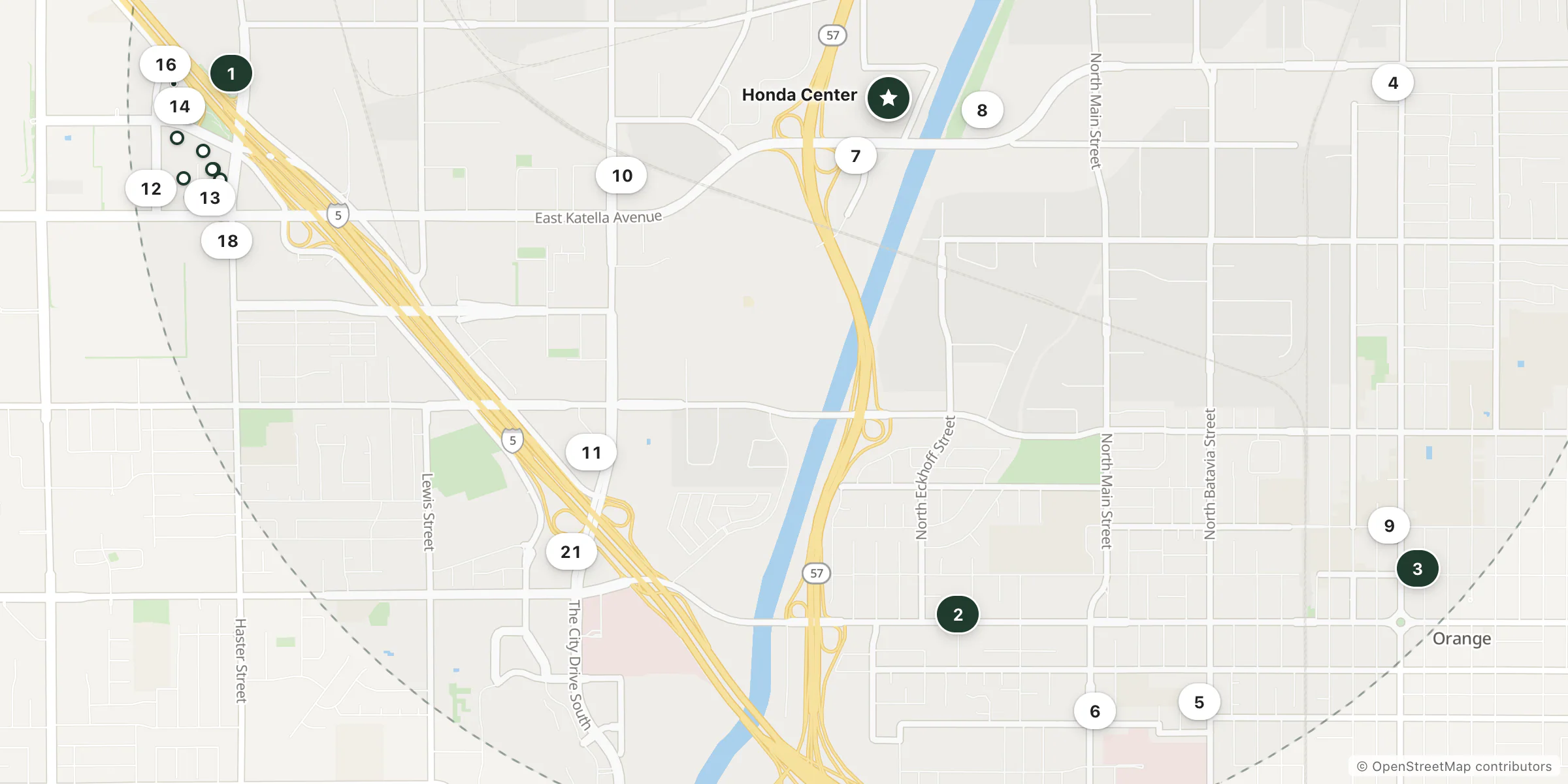 Map of hotels near Honda Center