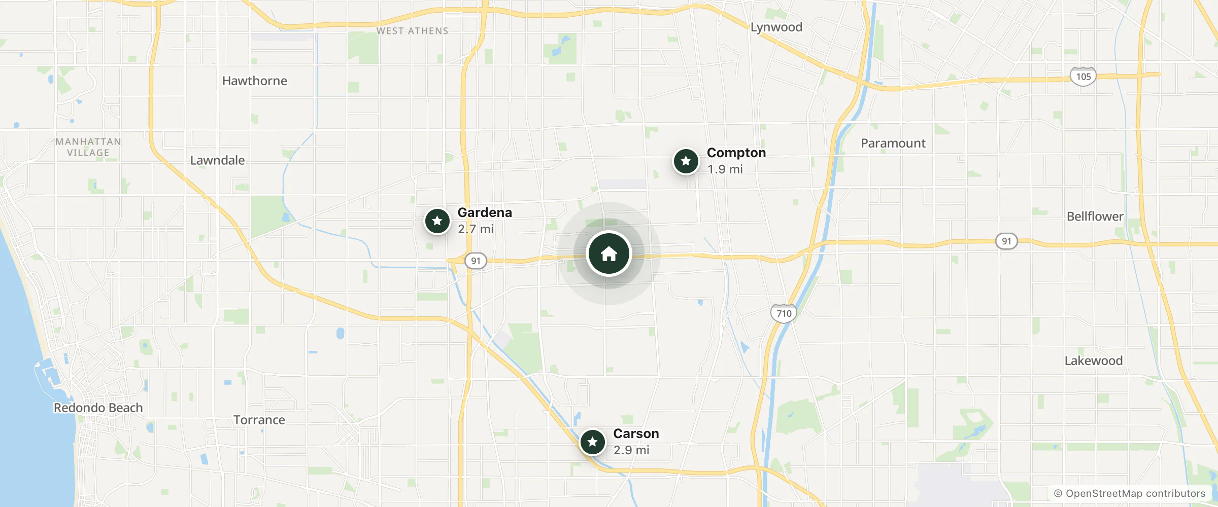 Map of Super 8 Rancho Dominguez and nearby Compton, Gardena and Carson