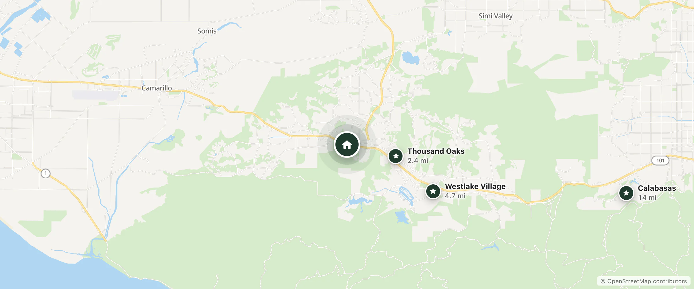 Map of Best Western Plus Thousand Oaks Inn and nearby Thousand Oaks, Westlake Village and Calabasas