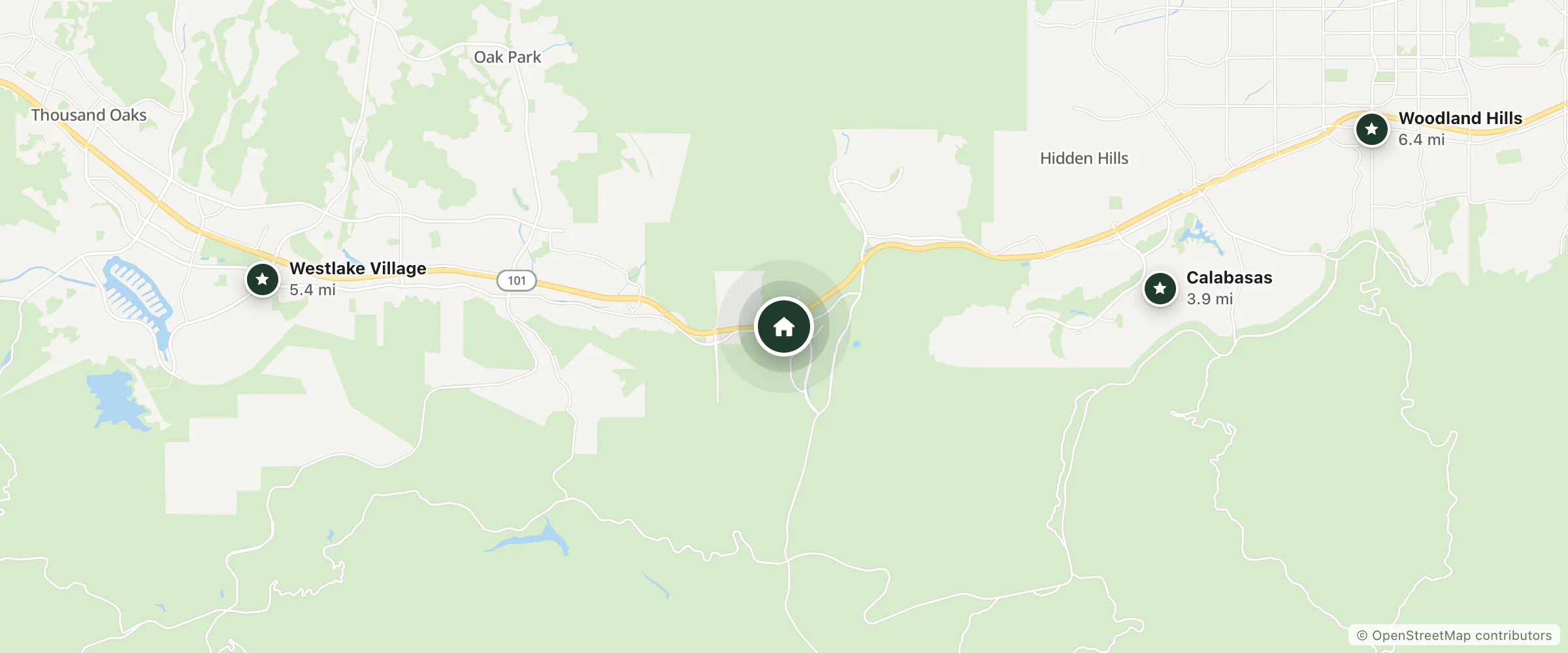 Map of Sky Suites America and nearby Calabasas, Westlake Village and Woodland Hills