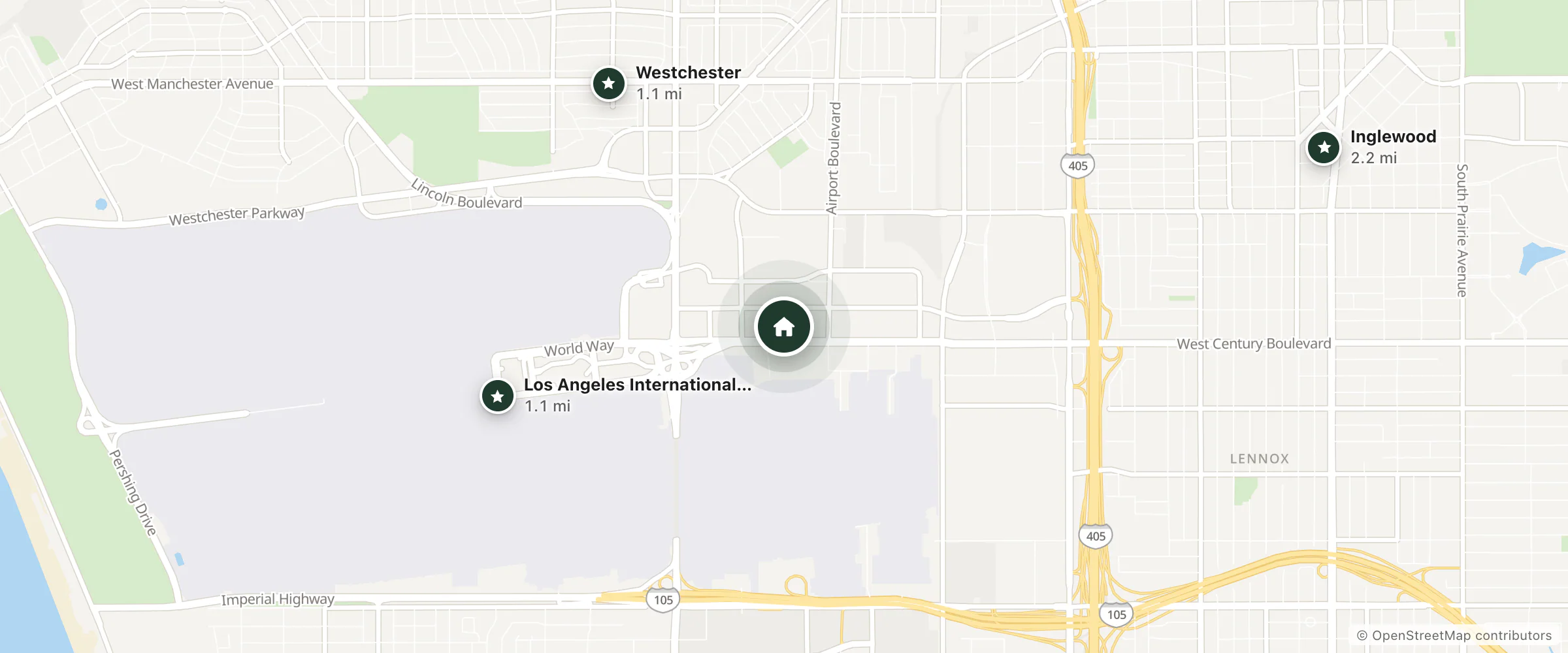 Map of Sonesta Los Angeles Airport and nearby Los Angeles International Airport, Westchester and Inglewood