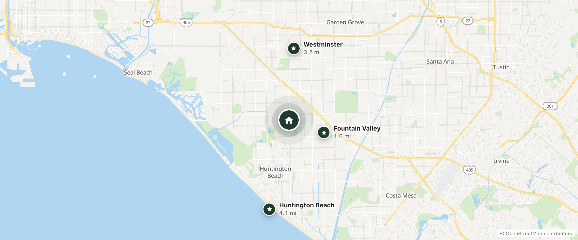 Map of Howard Johnson Express Inn Huntington Beach and nearby Fountain Valley, Westminster and Huntington Beach