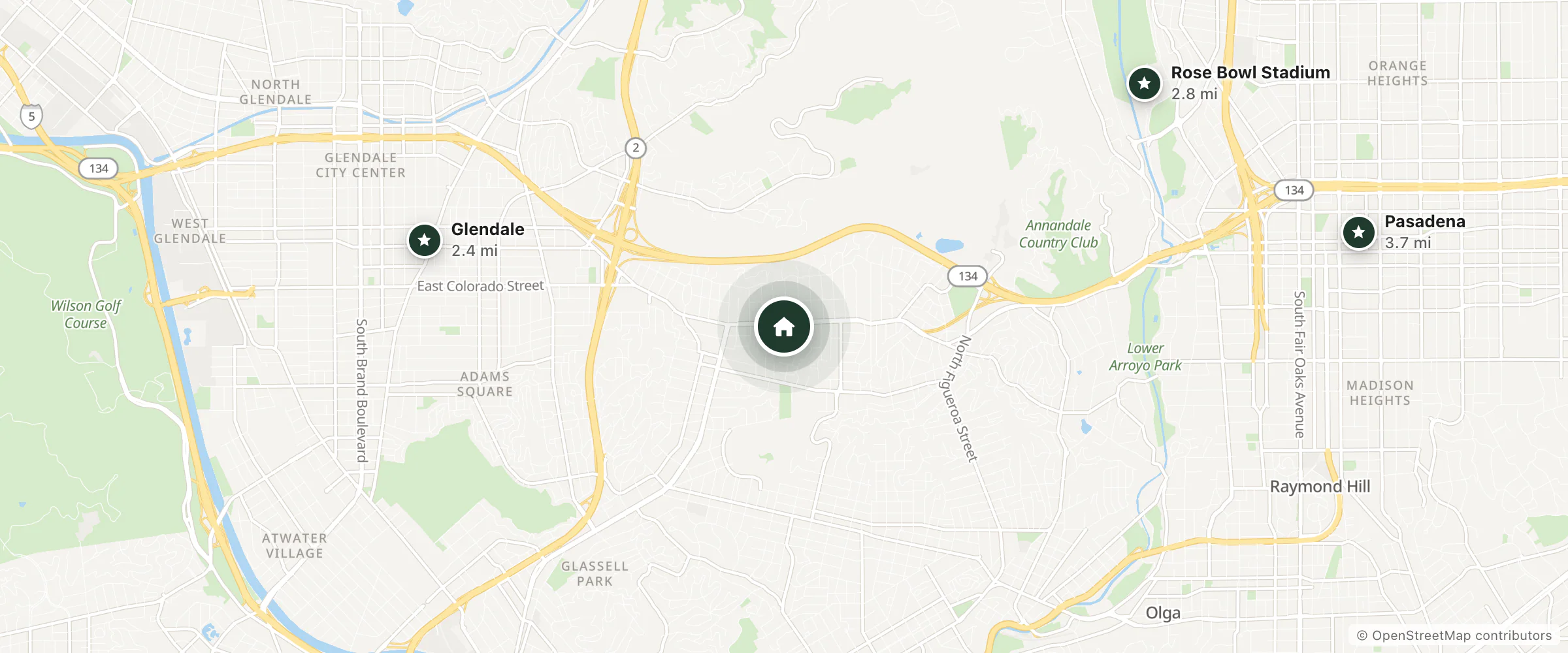 Map of Welcome Inn and nearby Glendale, Rose Bowl Stadium and Pasadena
