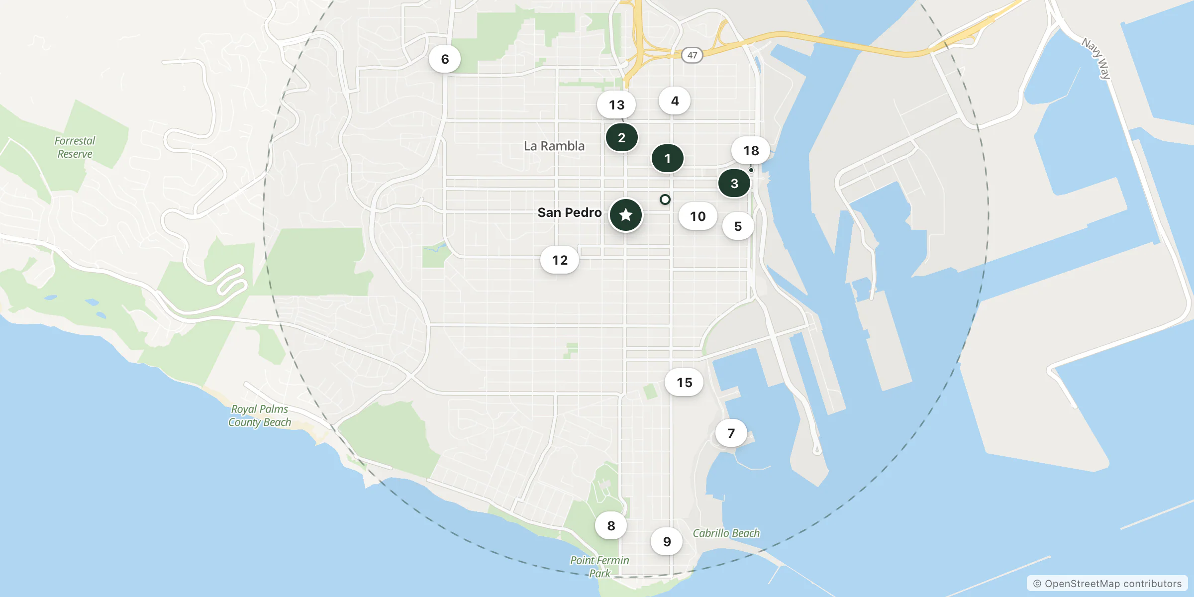 Map of hotels near San Pedro