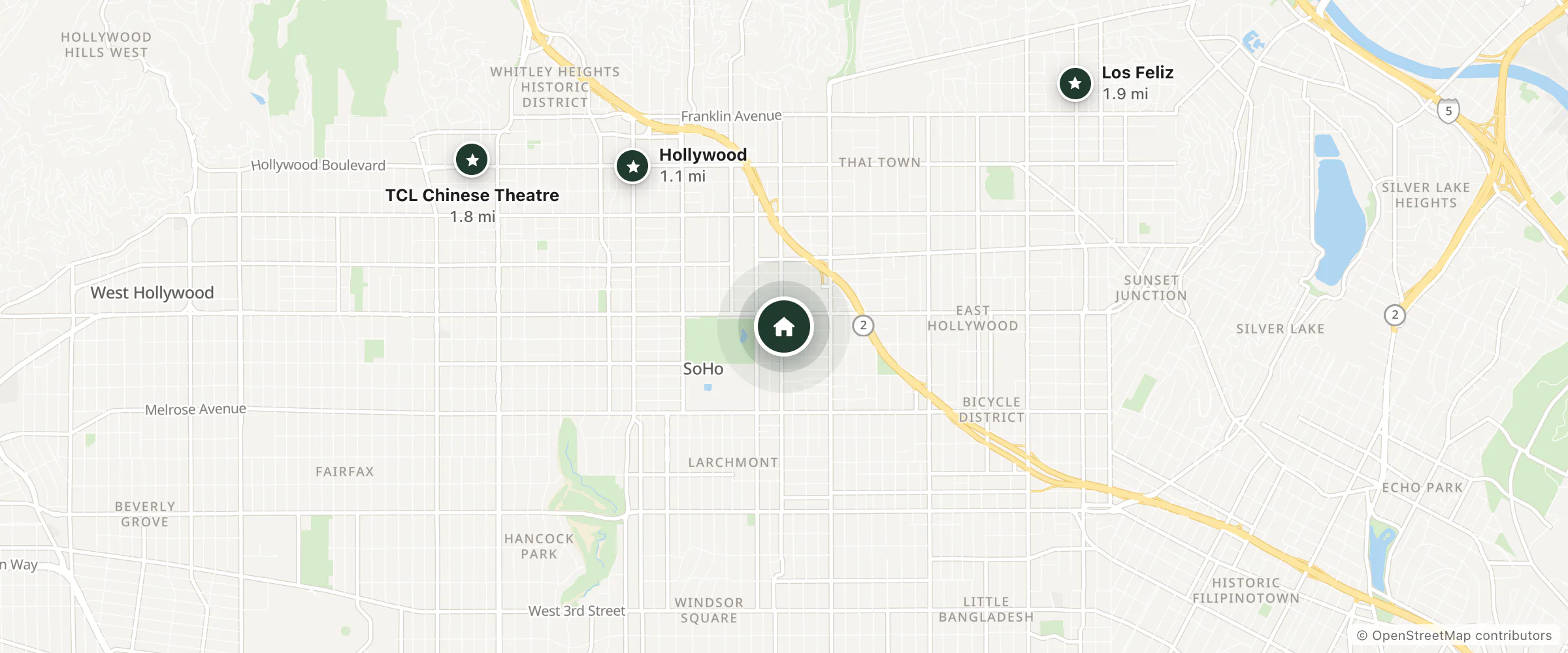 Map of Western Plaza Motel and nearby Hollywood, TCL Chinese Theatre and Los Feliz