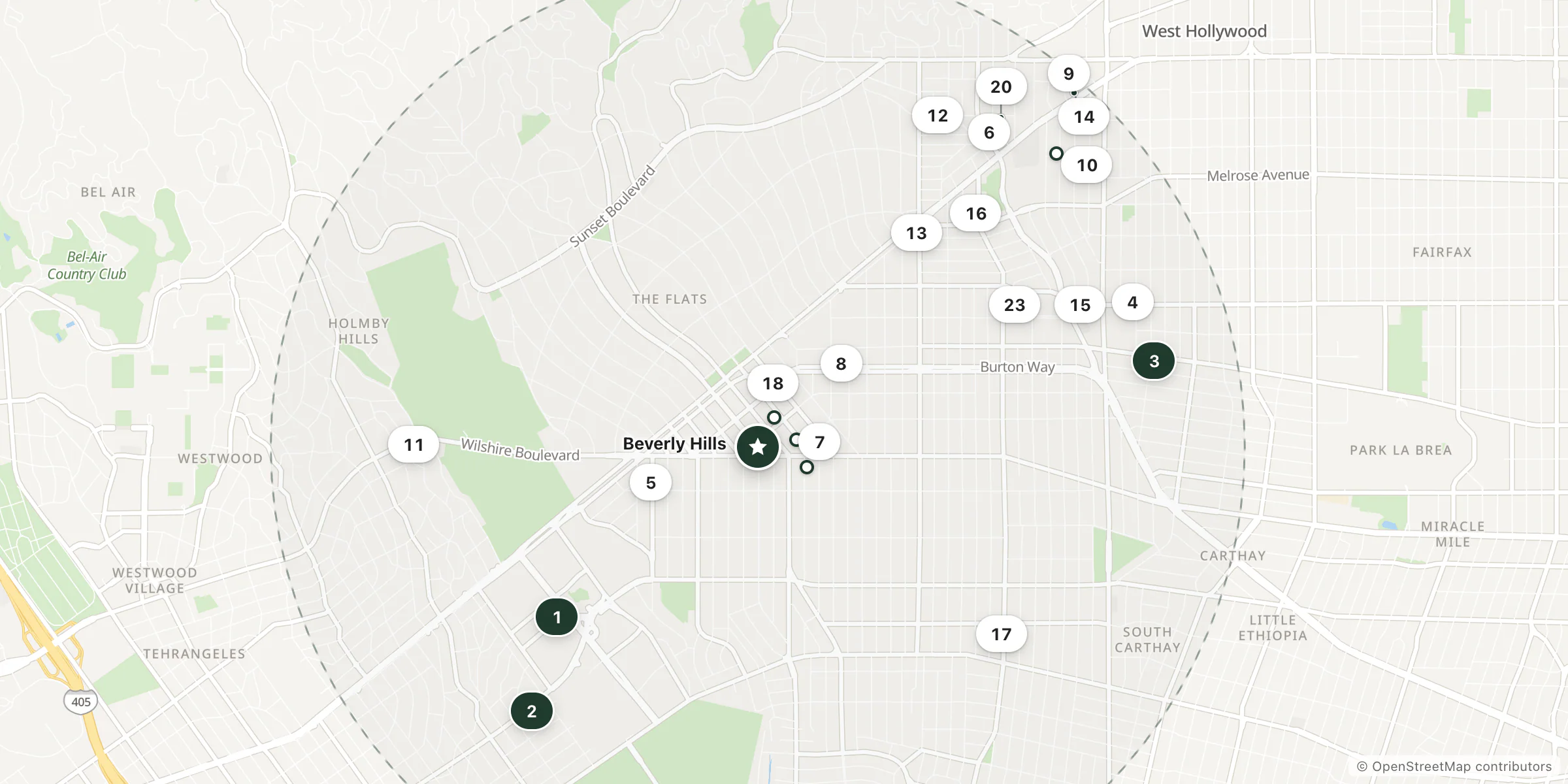 Map of hotels near Beverly Hills