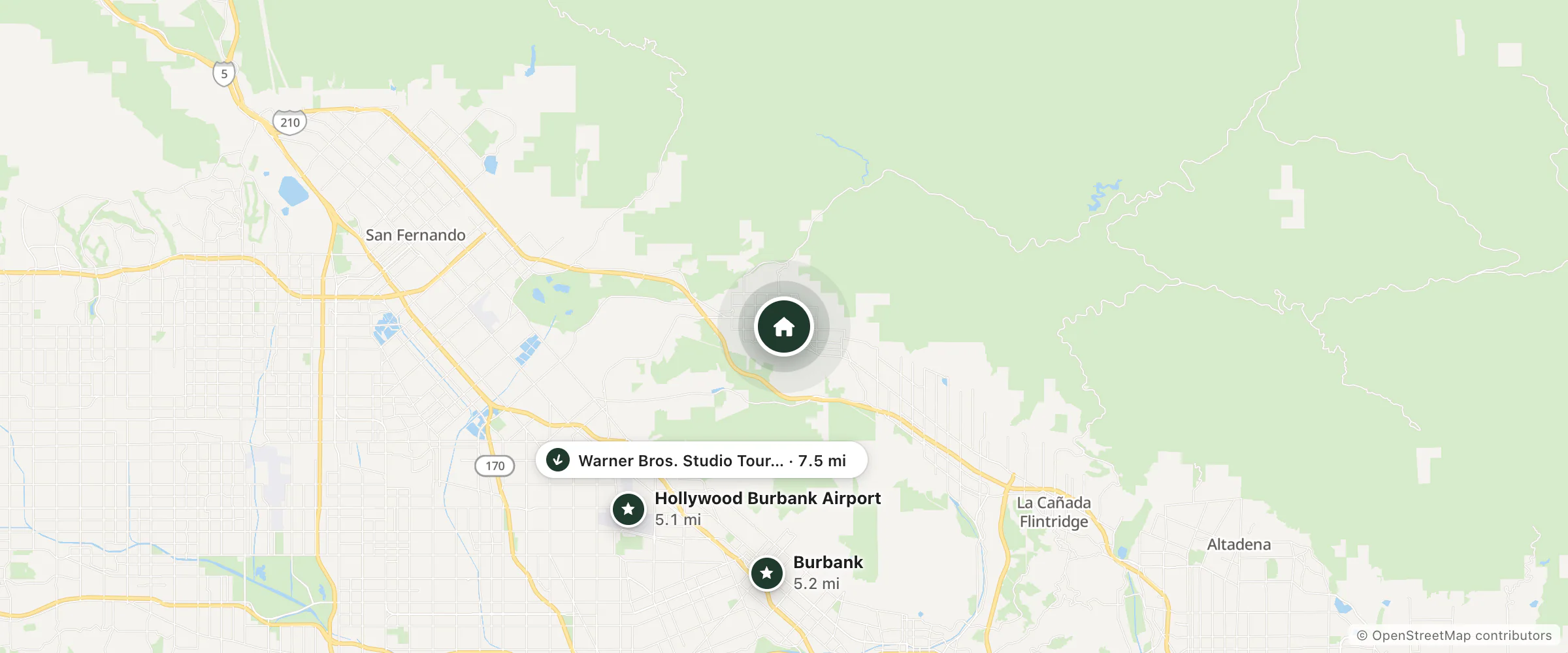 Map of Harmony Motel and nearby Hollywood Burbank Airport, Burbank and Warner Bros. Studio Tour Hollywood