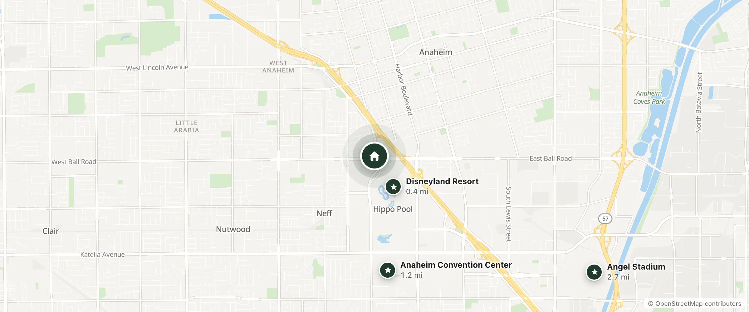 Map of Travelodge Inn & Suites and nearby Disneyland Resort, Anaheim Convention Center and Angel Stadium