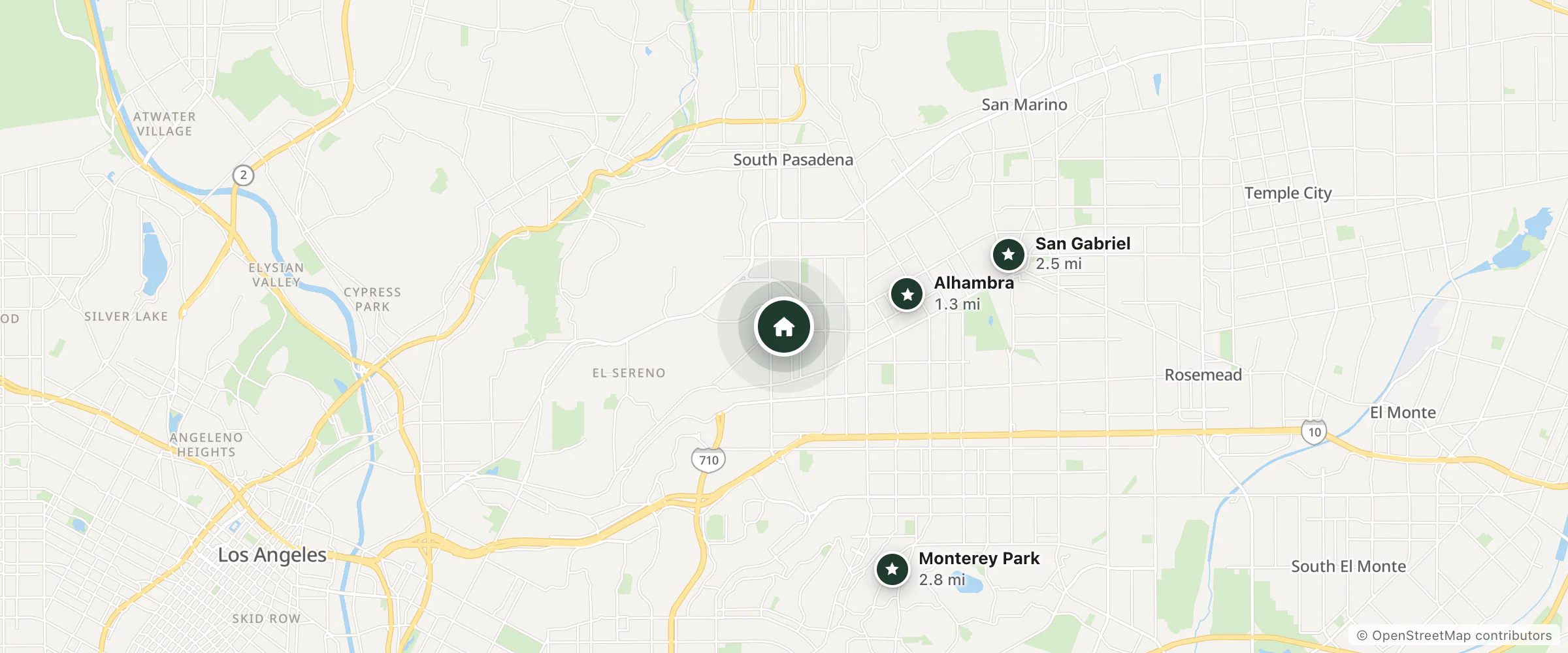 Map of Alhambra Hotel and nearby Alhambra, San Gabriel and Monterey Park
