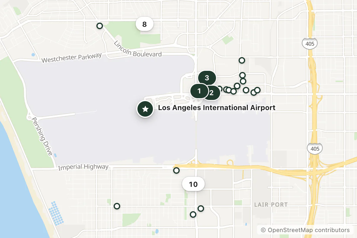 Map of the top 25 hotels for this question around Los Angeles International Airport
