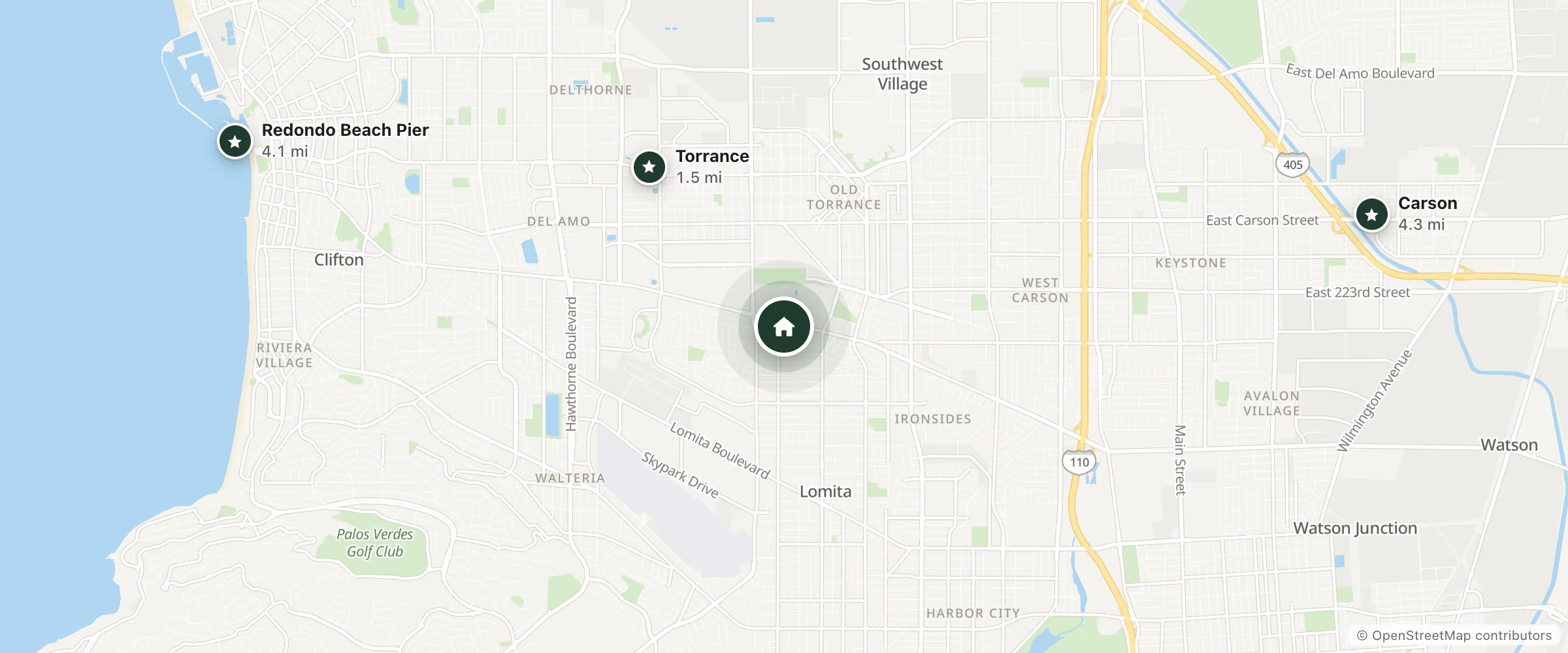 Map of Super 8 by Wyndham Torrance LAX Airport Area and nearby Torrance, Redondo Beach Pier and Carson