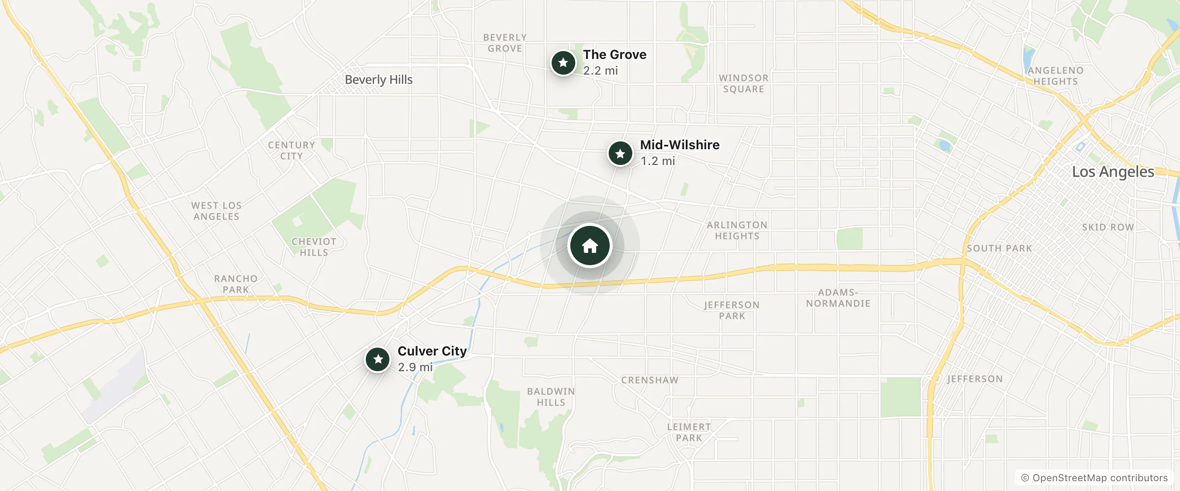 Map of Reno Motel and nearby Mid-Wilshire, The Grove and Culver City
