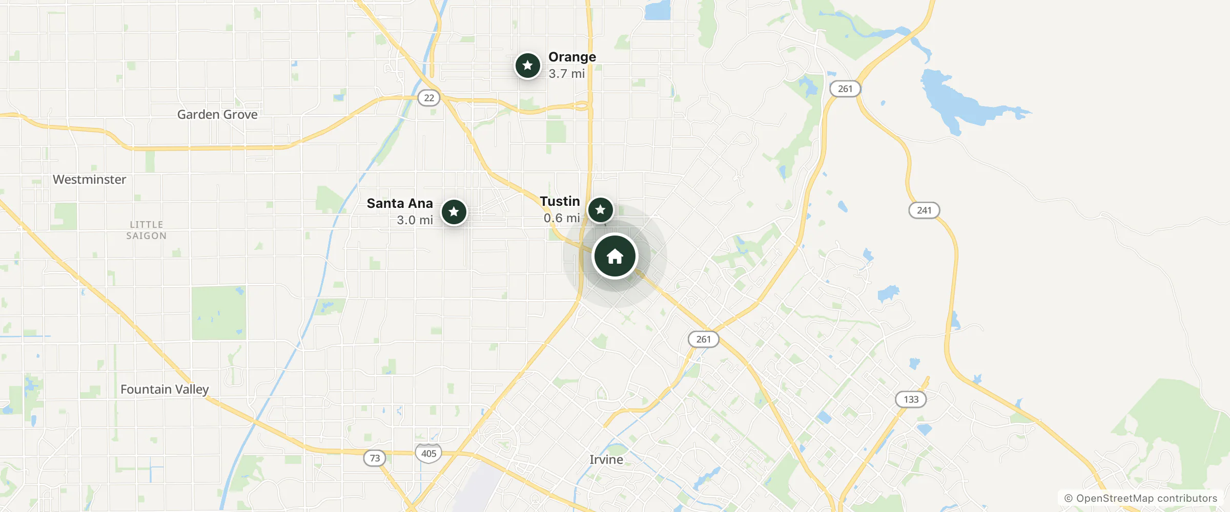 Map of Tustin Motor Lodge and nearby Tustin, Santa Ana and Orange