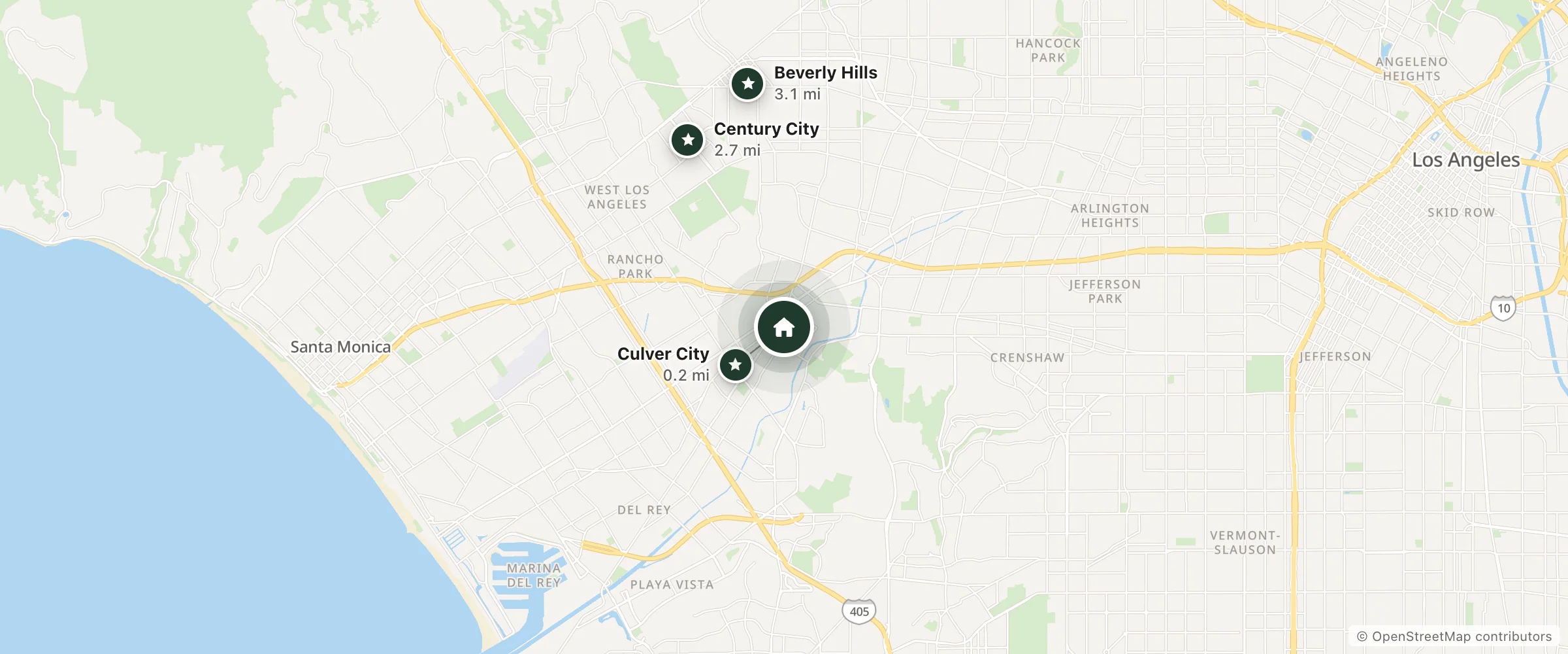 Map of Palihotel Culver City and nearby Culver City, Century City and Beverly Hills