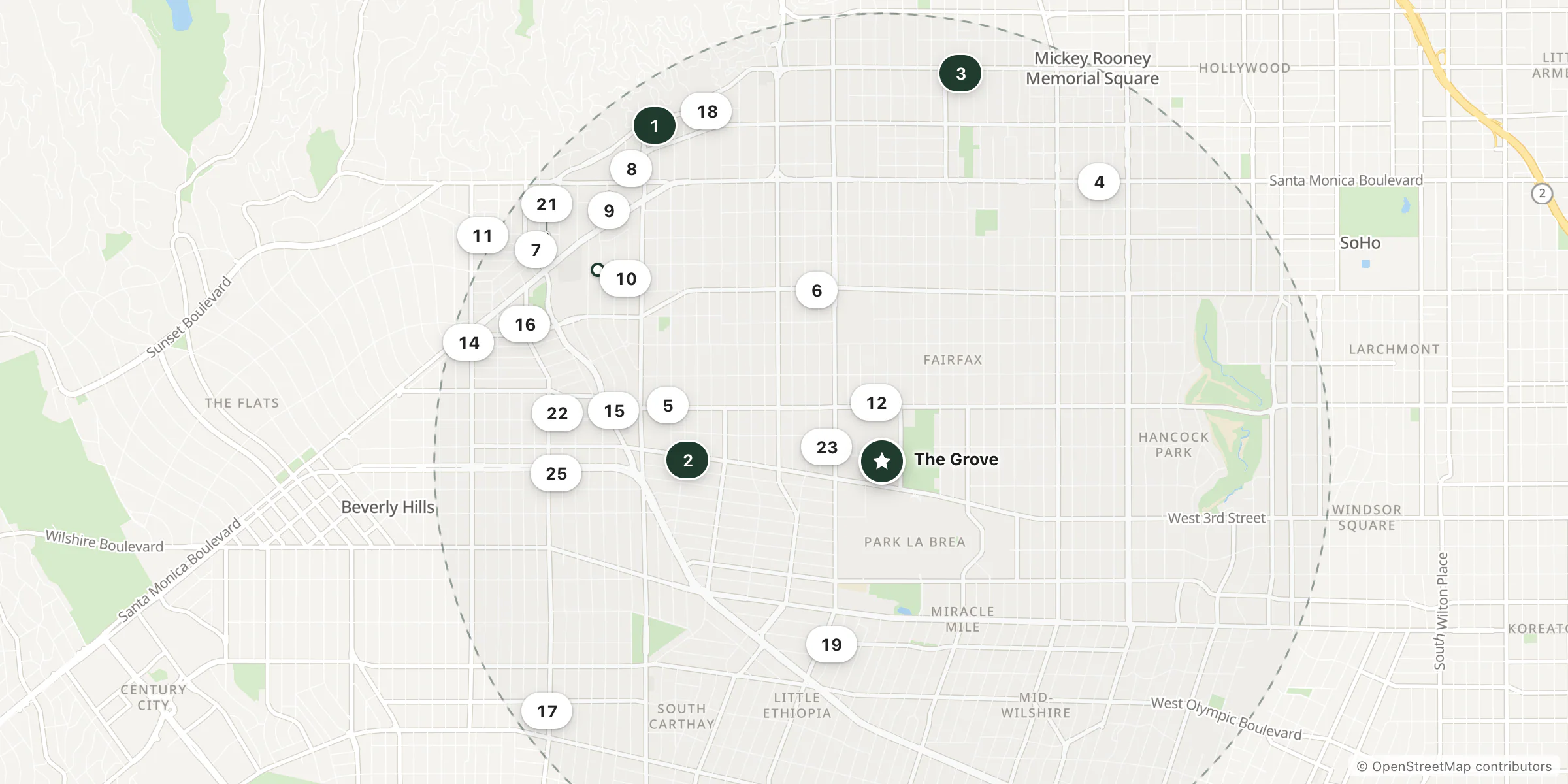 Map of hotels near The Grove