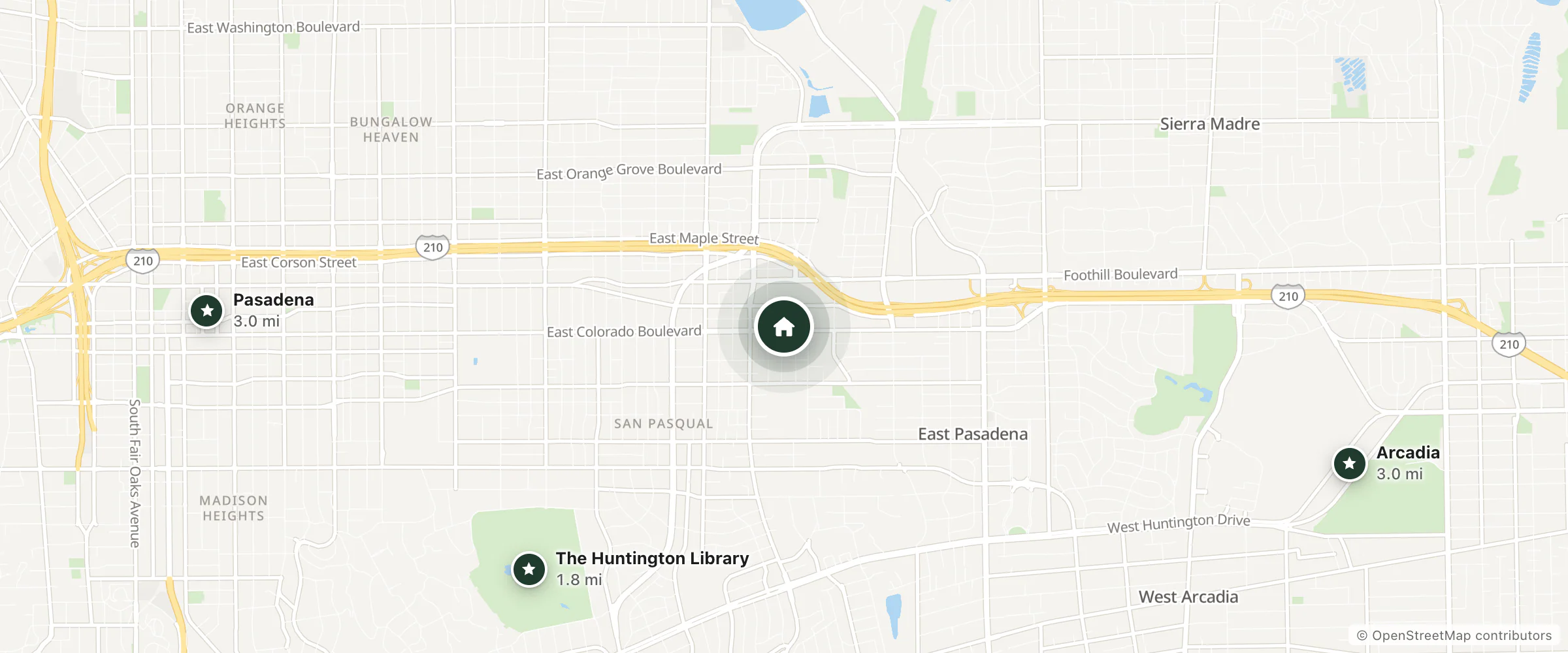 Map of Wonder Inn and nearby The Huntington Library, Pasadena and Arcadia