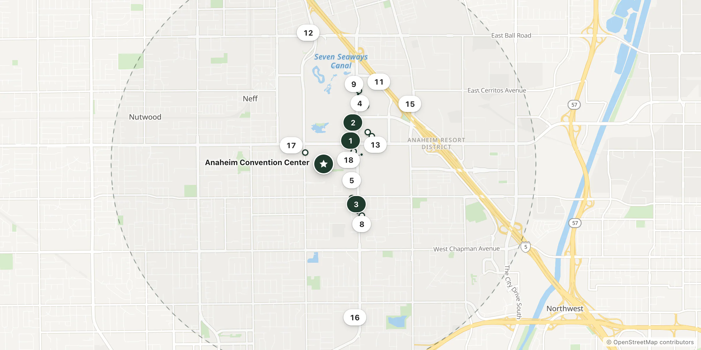 Map of hotels near Anaheim Convention Center