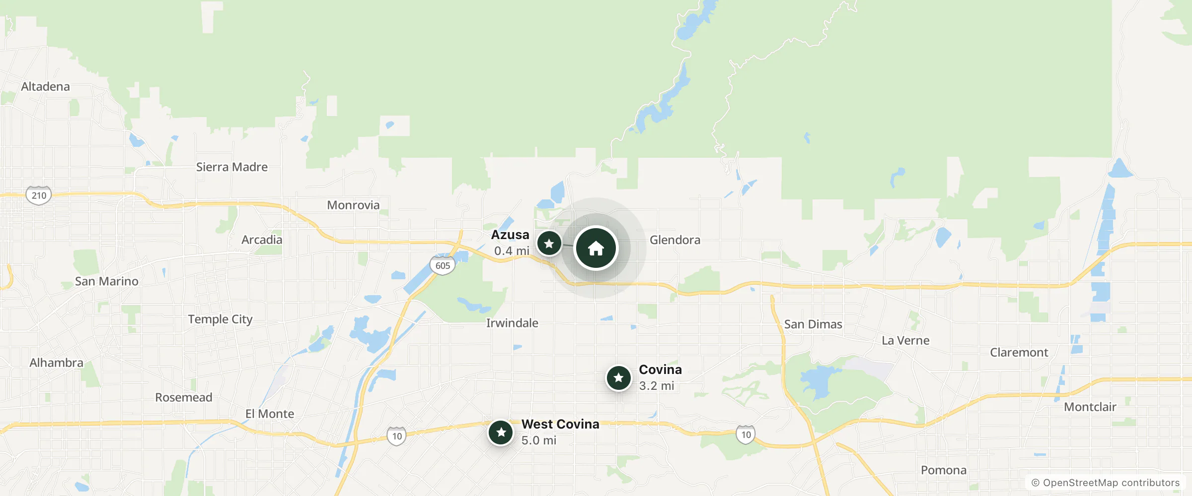 Map of Stardust Motel Azusa and nearby Azusa, Covina and West Covina