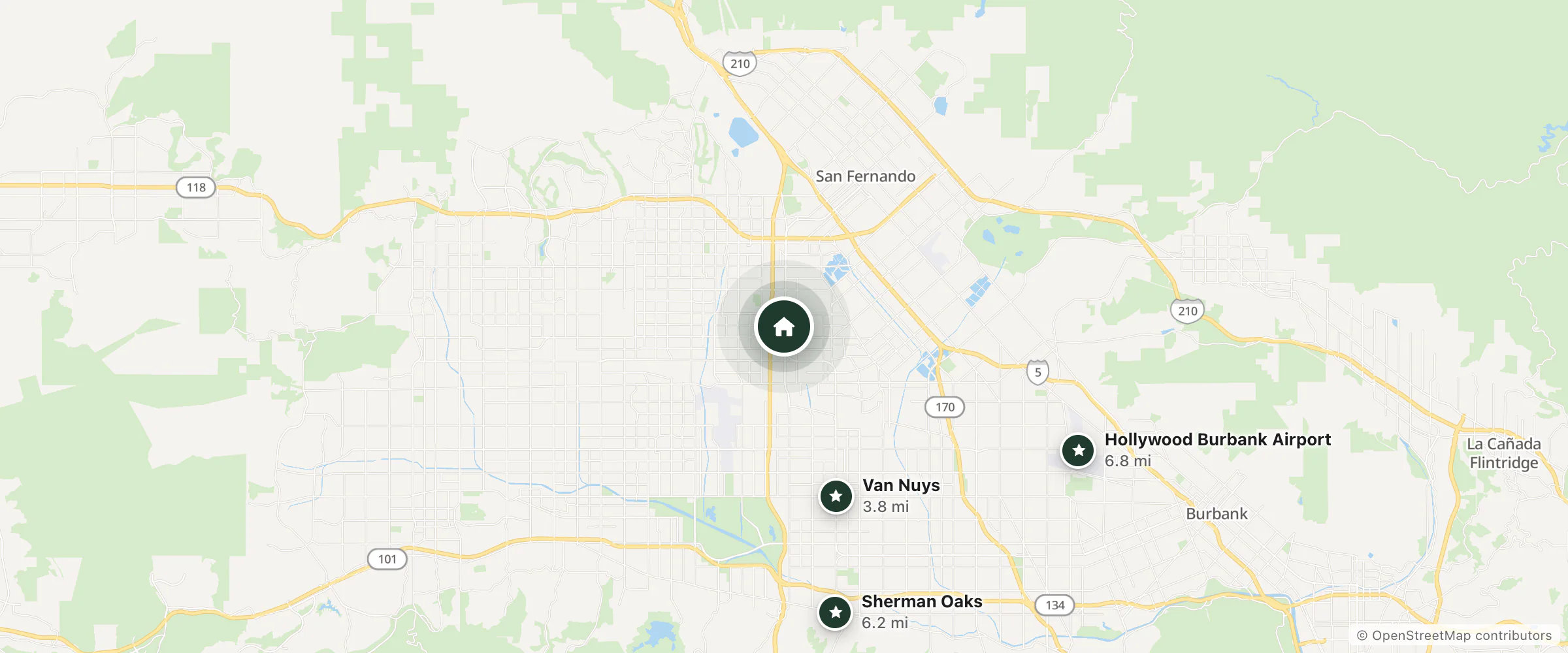 Map of Good Knight Inn Motel and nearby Van Nuys, Sherman Oaks and Hollywood Burbank Airport