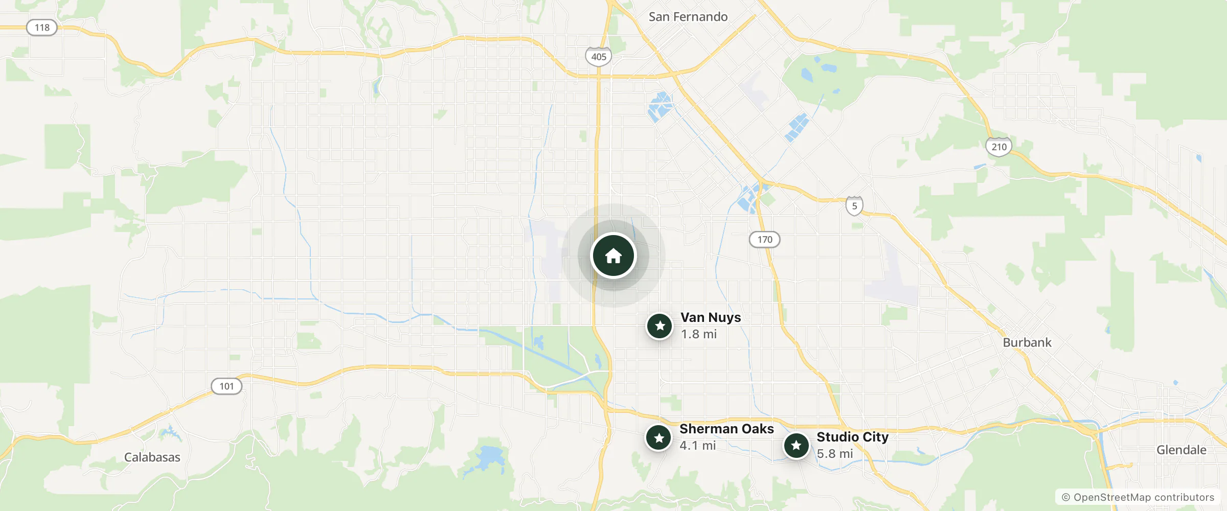Map of La Posada Motel and nearby Van Nuys, Sherman Oaks and Studio City