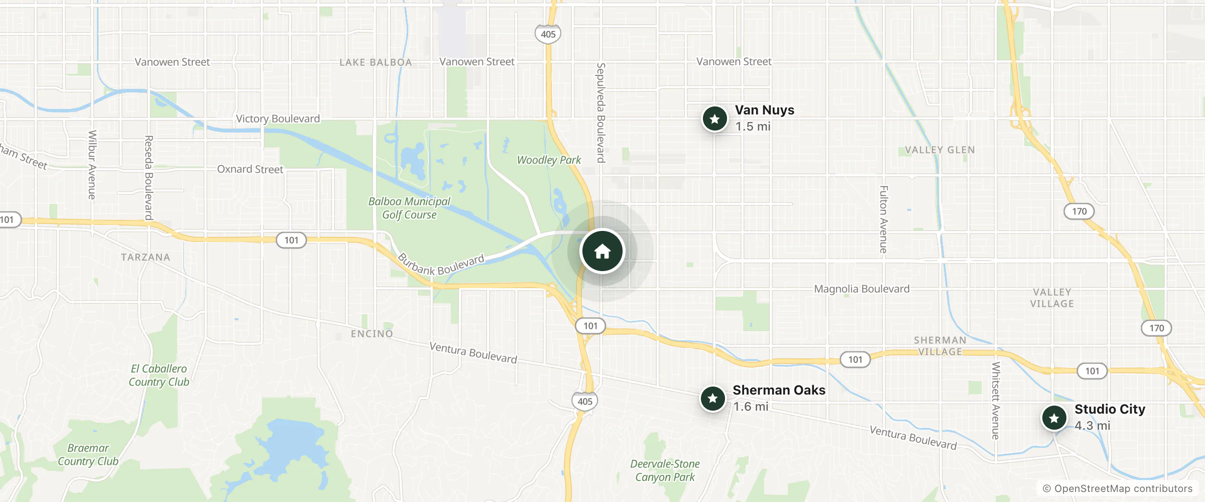 Map of Starlight Cottage and nearby Van Nuys, Sherman Oaks and Studio City