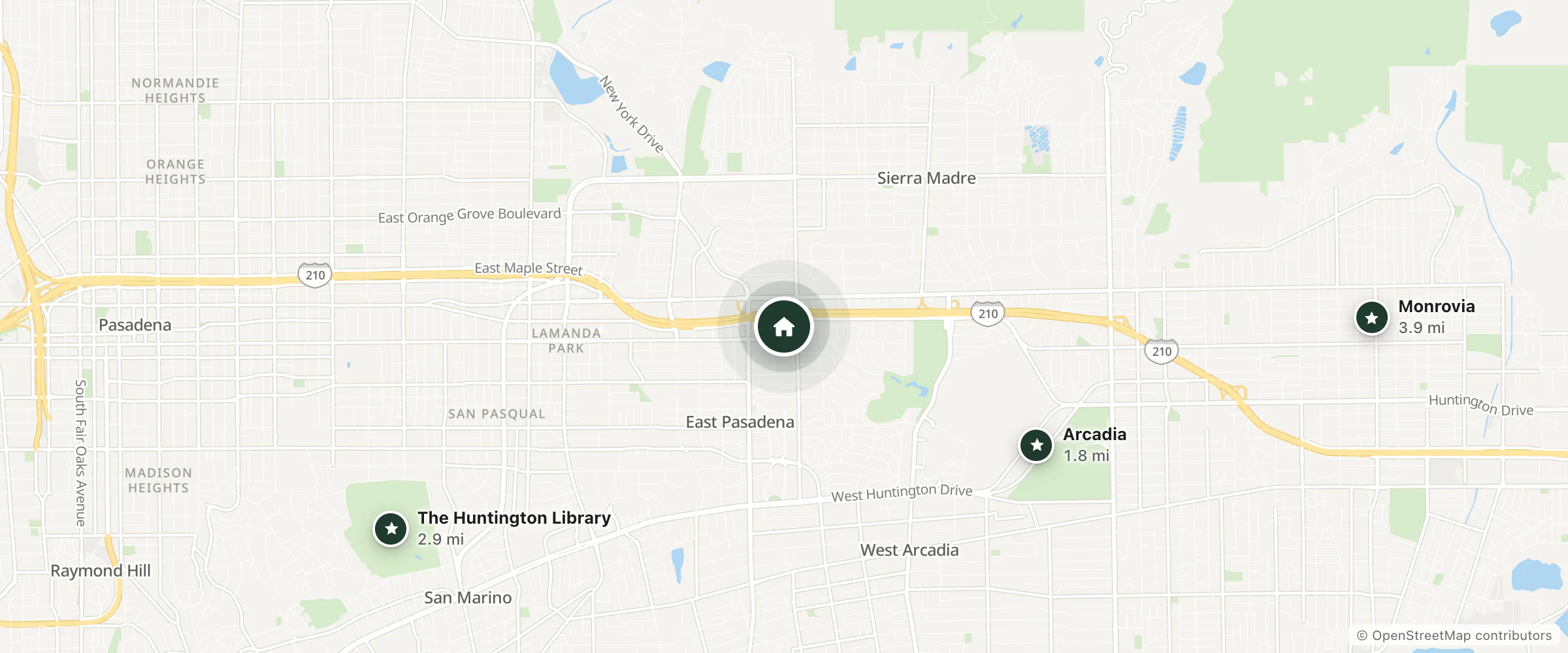 Map of El Rancho Motel and nearby Arcadia, The Huntington Library and Monrovia