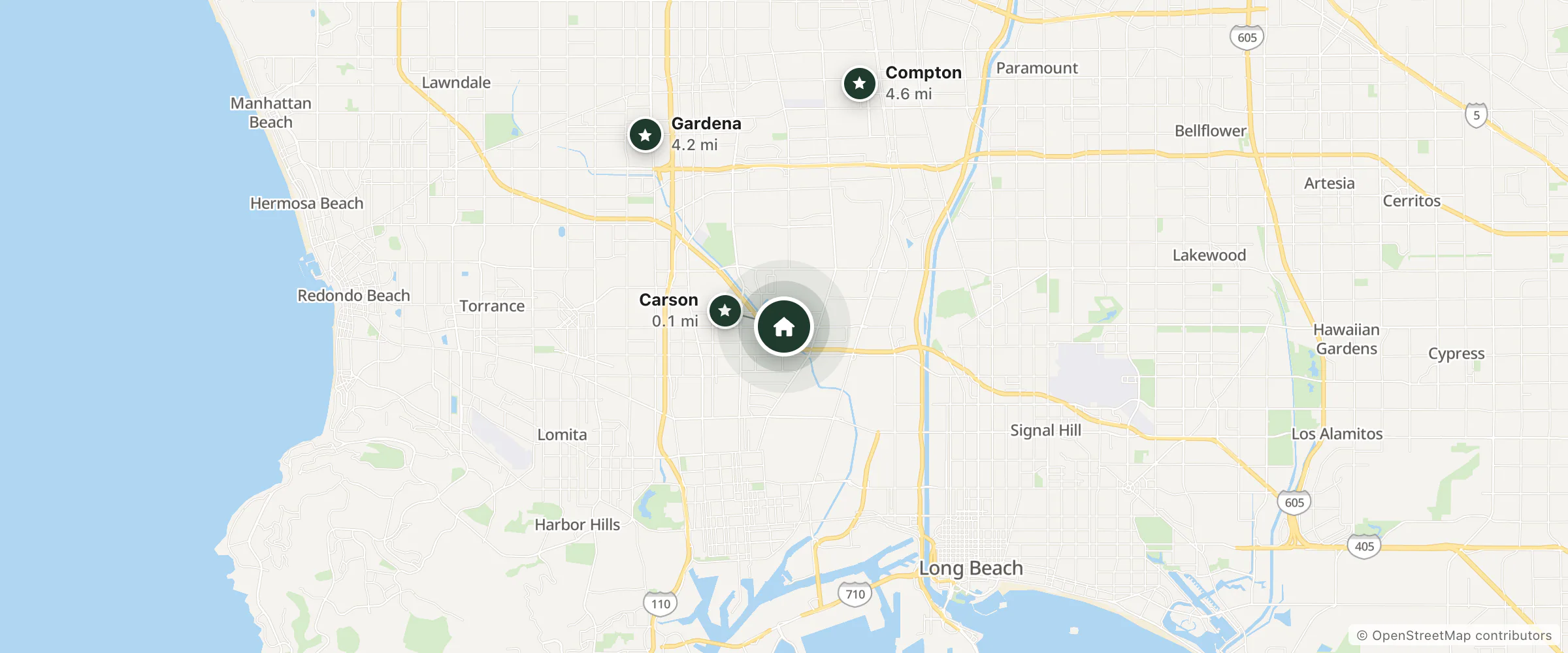 Map of Rodeway Inn Carson - Los Angeles South and nearby Carson, Gardena and Compton