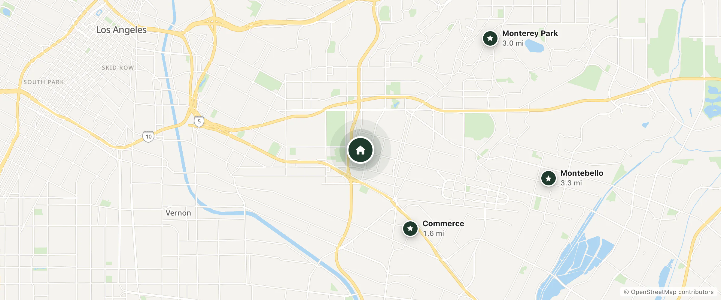 Map of Gardens Hotel and nearby Commerce, Monterey Park and Montebello