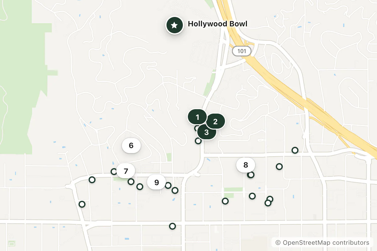 Map of the top 25 hotels for this question around Hollywood Bowl
