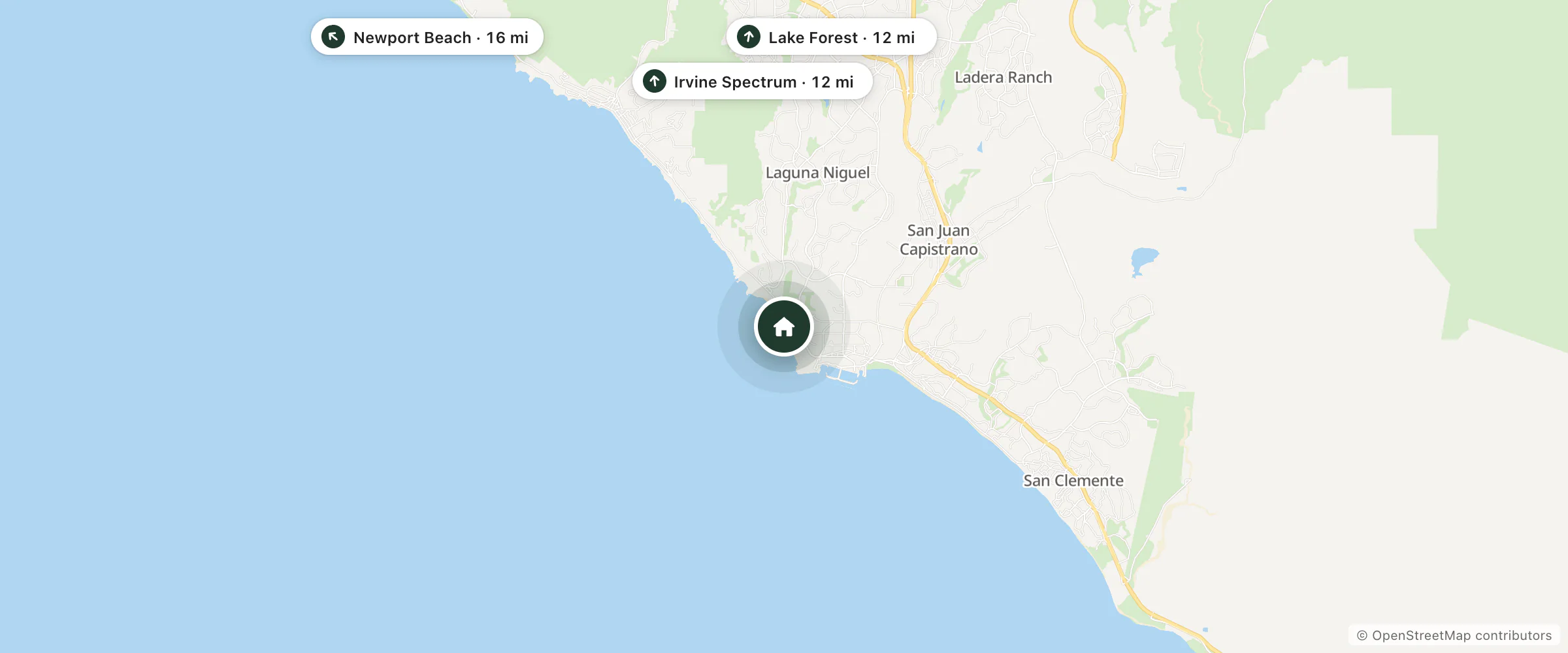 Map of The Ritz-Carlton, Laguna Niguel and nearby Lake Forest, Irvine Spectrum and Newport Beach
