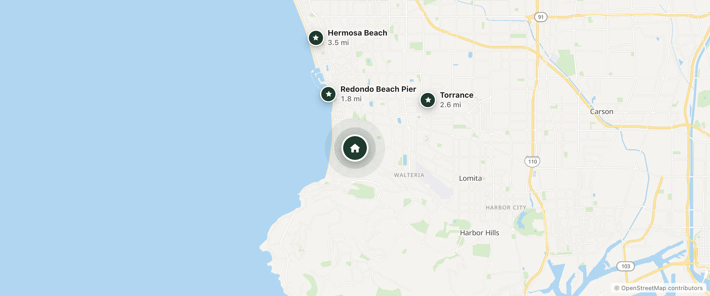 Map of Best Western Plus Redondo Beach Inn and nearby Redondo Beach Pier, Torrance and Hermosa Beach