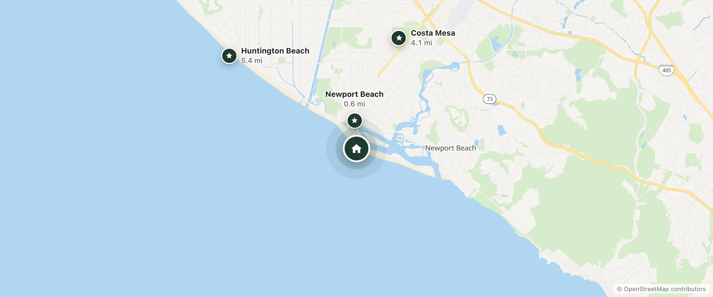 Map of Doryman's Inn and nearby Newport Beach, Costa Mesa and Huntington Beach
