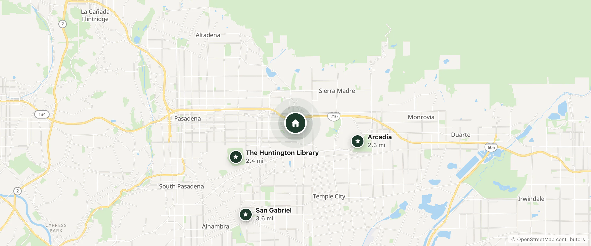 Map of Holiday Inn Express and Suites Pasadena - Los Angeles and nearby Arcadia, The Huntington Library and San Gabriel