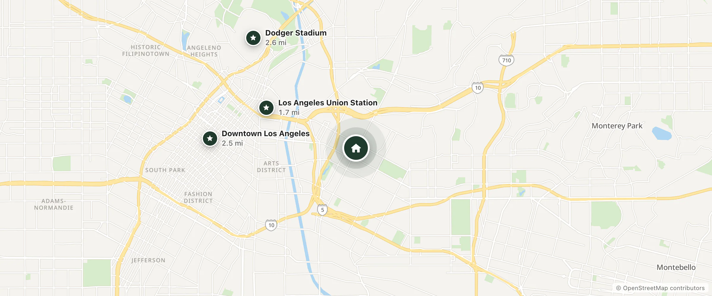 Map of Hotel Antonio and nearby Los Angeles Union Station, Downtown Los Angeles and Dodger Stadium