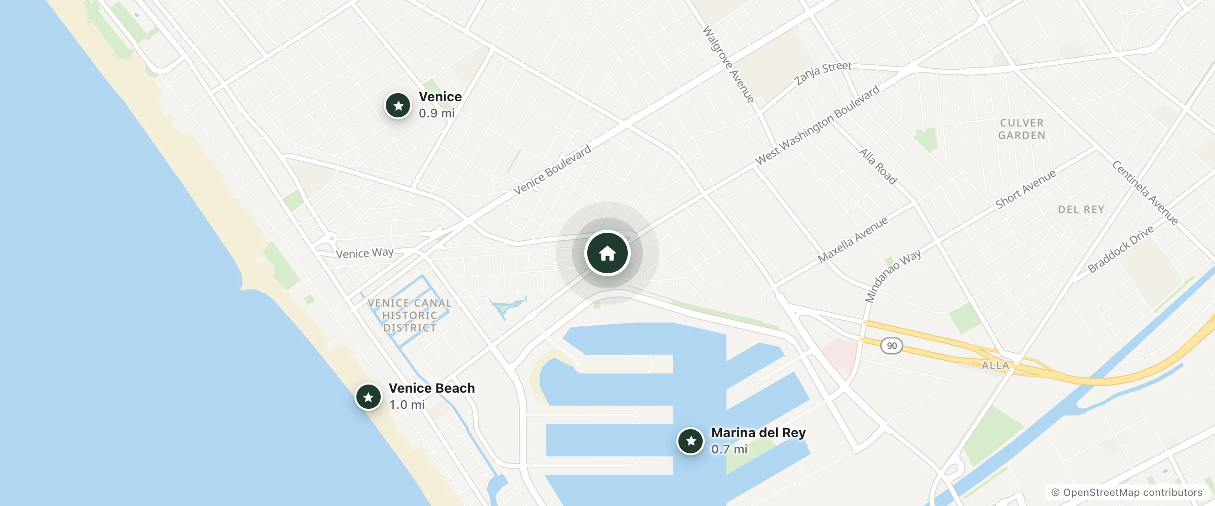 Map of Inn at Marina del Rey and nearby Marina del Rey, Venice and Venice Beach
