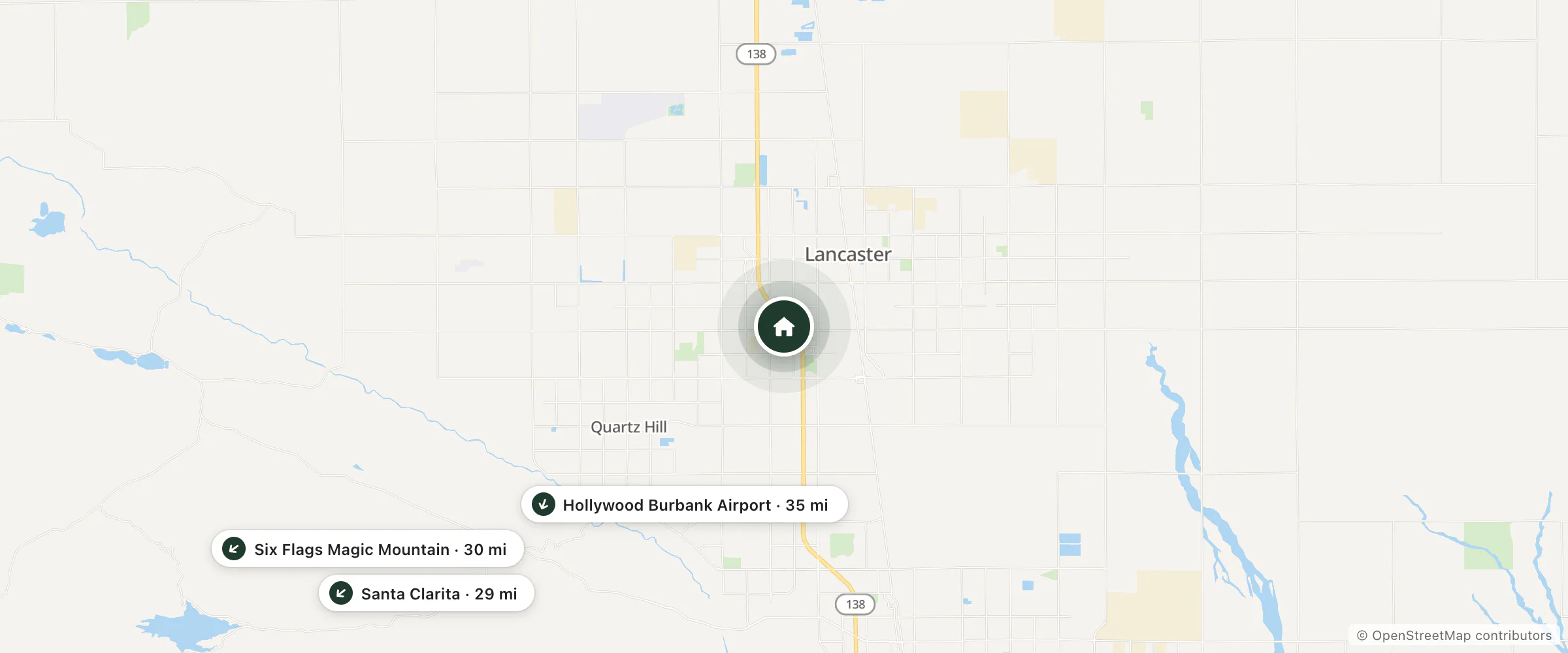 Map of Oxford Suites Lancaster and nearby Santa Clarita, Six Flags Magic Mountain and Hollywood Burbank Airport