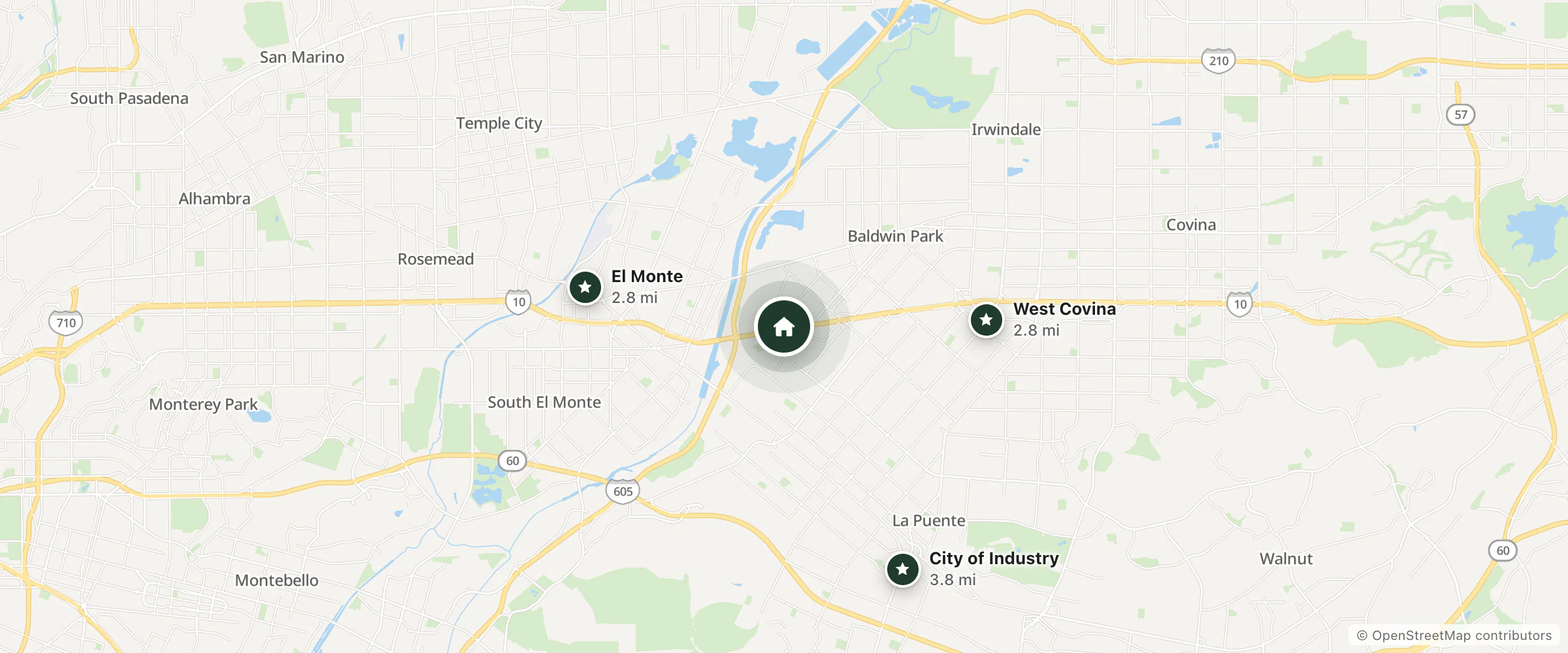 Map of Aristocrat Motel and nearby West Covina, El Monte and City of Industry
