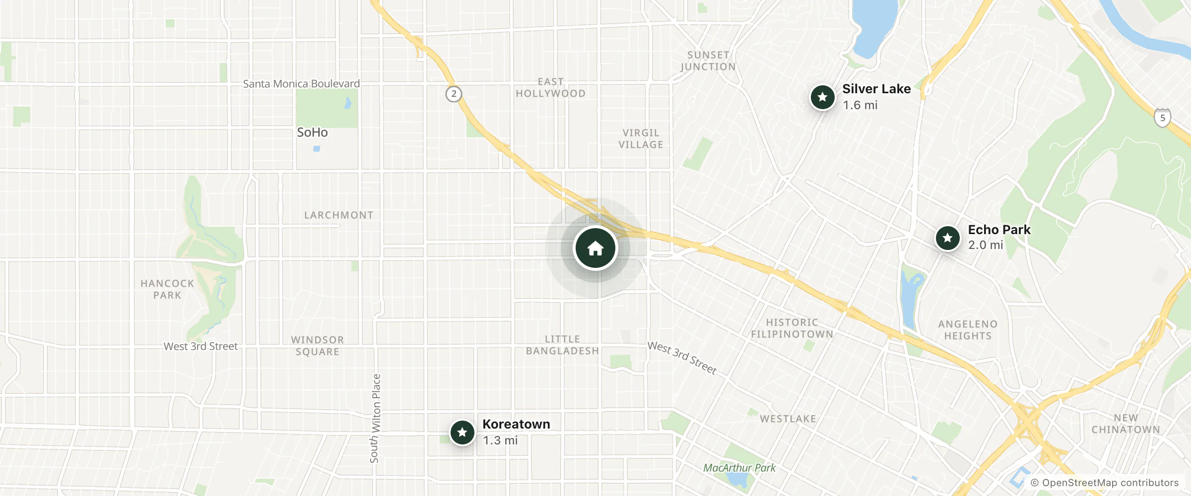 Map of Comfort Inn and nearby Koreatown, Silver Lake and Echo Park