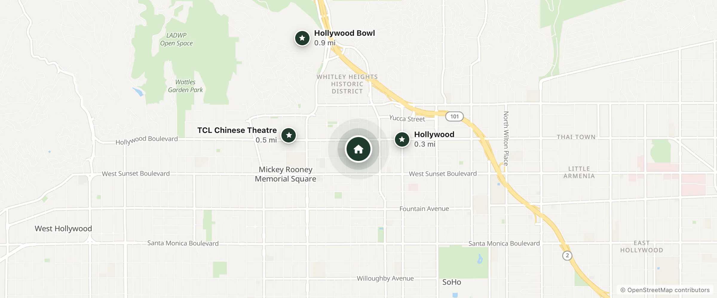 Map of USA Hostels Hollywood and nearby Hollywood, TCL Chinese Theatre and Hollywood Bowl