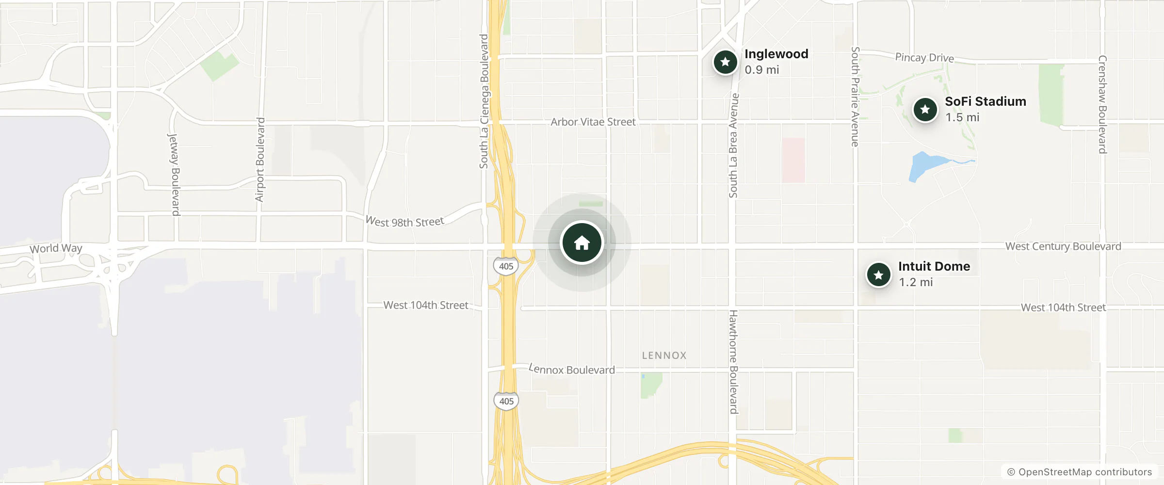 Map of Century Inn and nearby Inglewood, Intuit Dome and SoFi Stadium