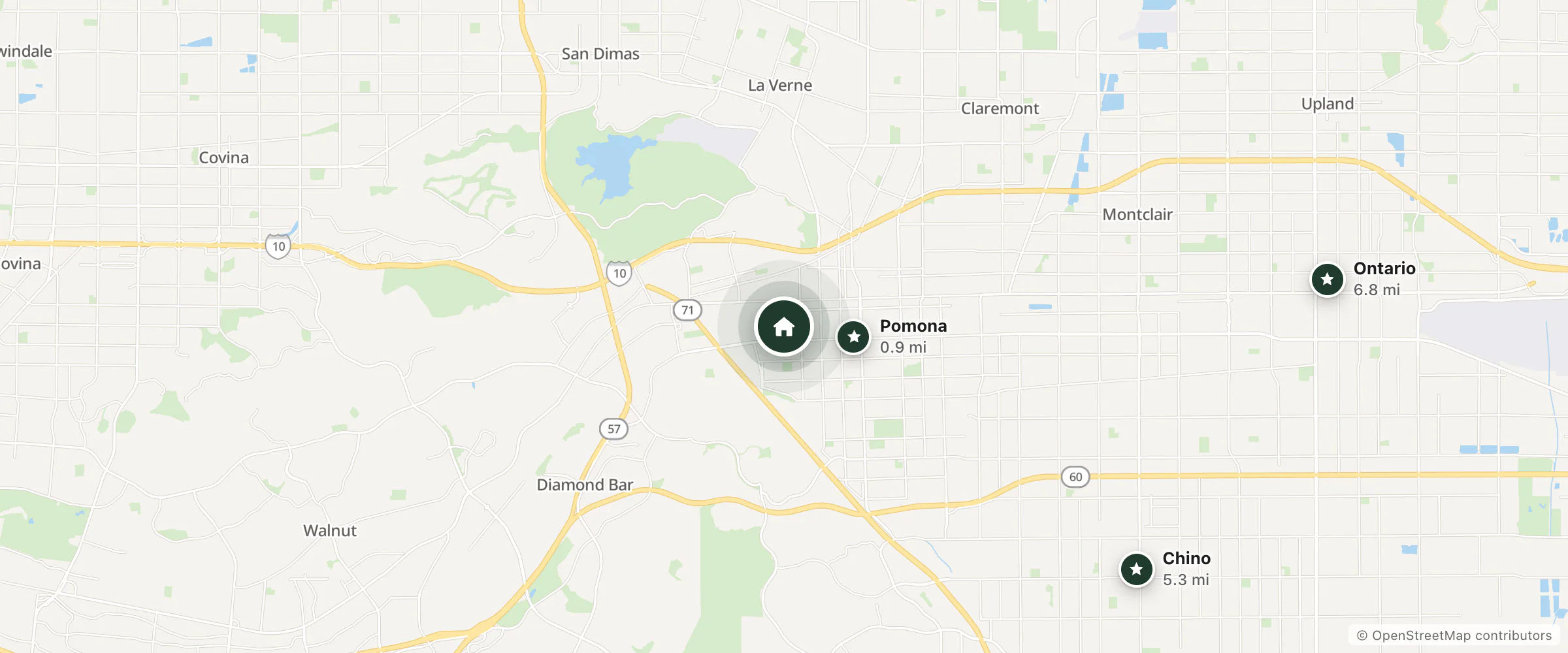 Map of Pomona Dunes Hotel-Motel and nearby Pomona, Chino and Ontario