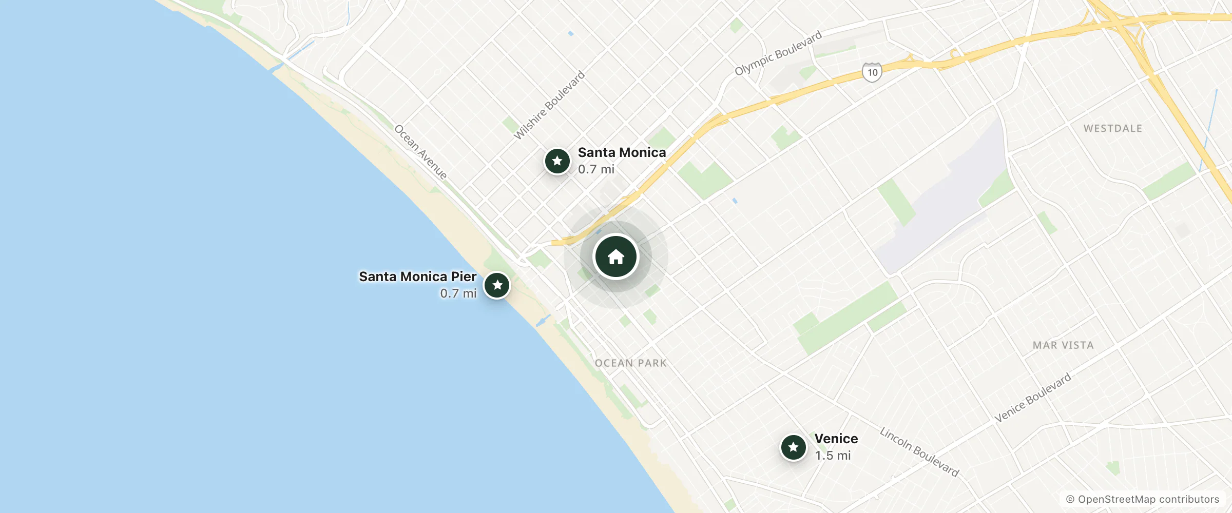 Map of Vike's Inn and nearby Santa Monica, Santa Monica Pier and Venice