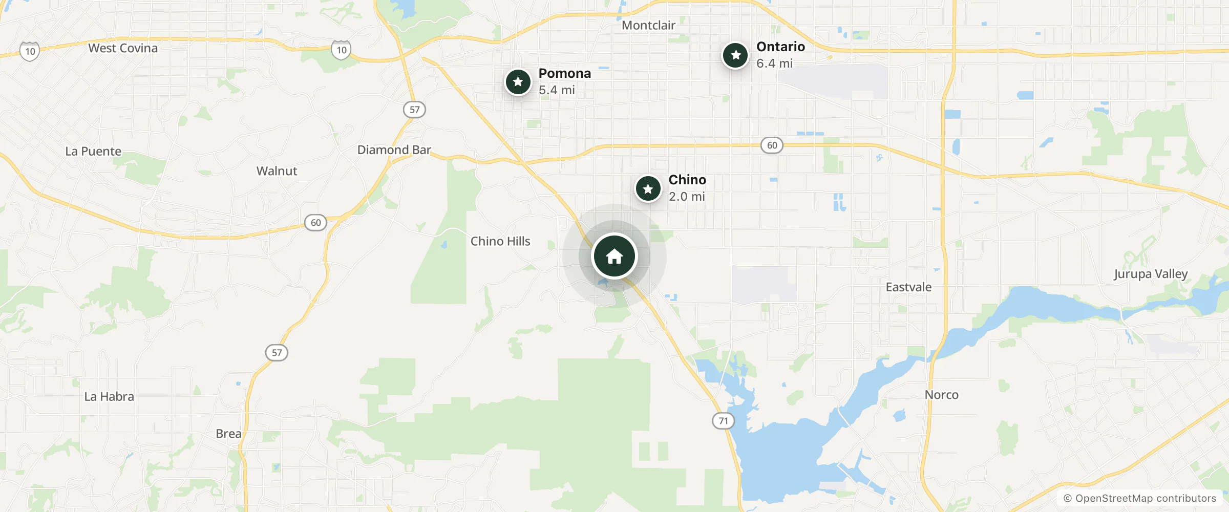 Map of Fairfield and nearby Chino, Pomona and Ontario